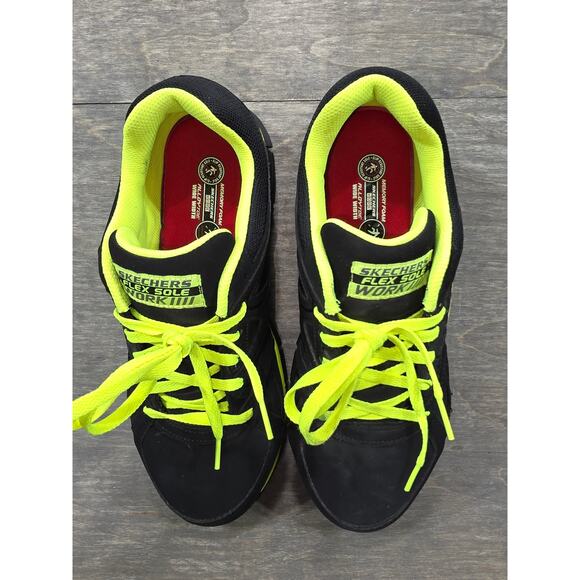 Skechers Flex Sole Work Alloy Toe Black Neon Safety Sneakers Size 10 Men Wide - Picture 7 of 10